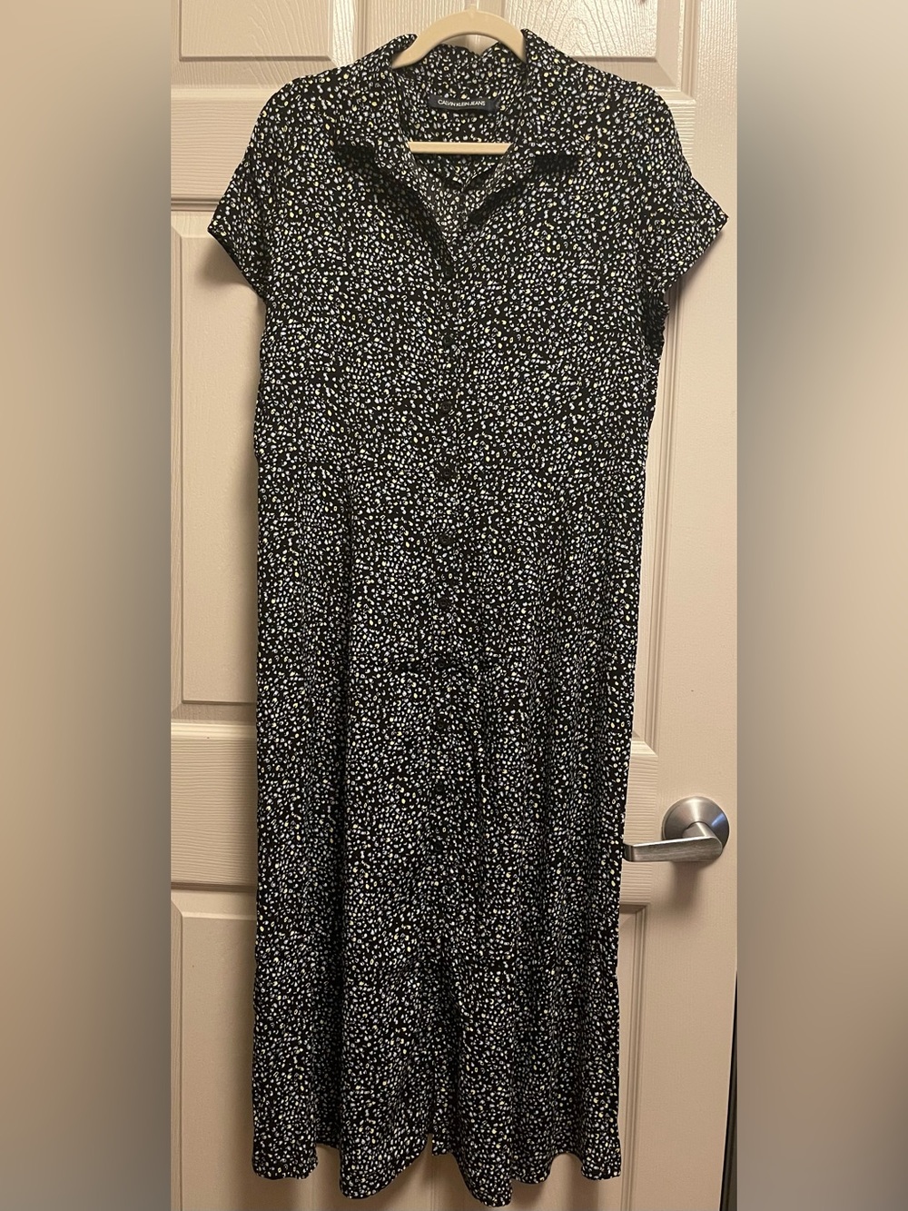 Calvin Klein Jeans Dress Black Floral Print Button-Down